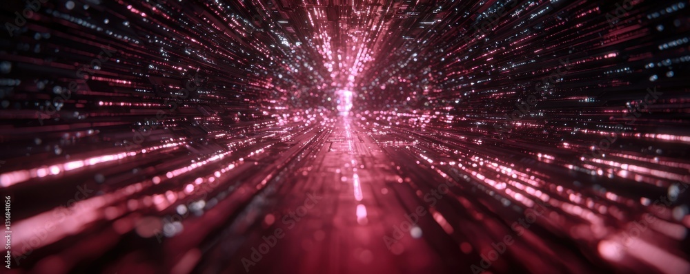 Poster a mesmerizing visual of radiant light beams converging, creating a dynamic and futuristic atmosphere