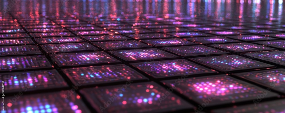 Aufkleber a vibrant, illuminated surface with a grid pattern, featuring colorful lights that create a captivat