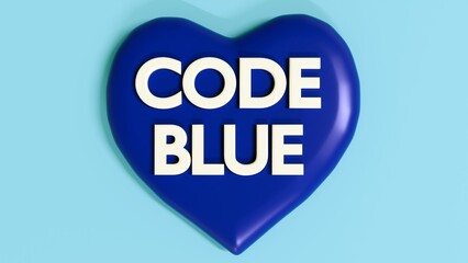 A 3D rendering of a blue heart with the text 