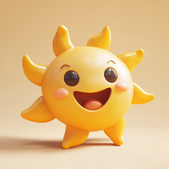 Adorable 3D Sun Mascot with a Cheerful Expression