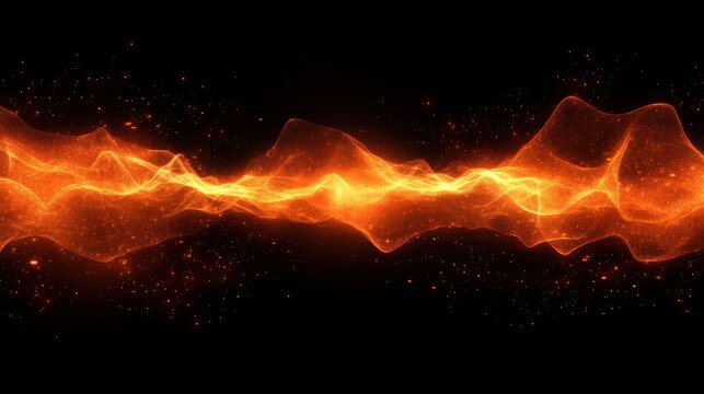 Abstract fiery orange wave on black background. Ideal for energy, technology, or mystical designs.