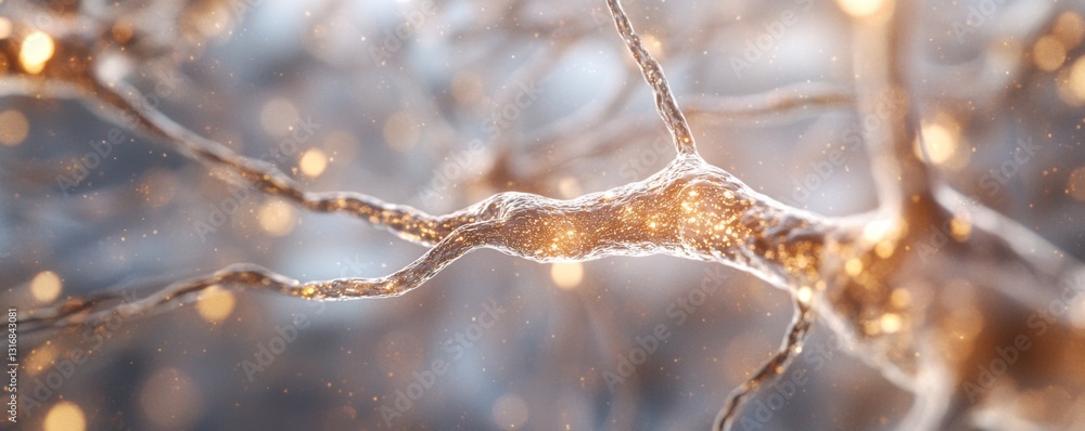 Poster a close-up of illuminated branches, adorned with sparkling lights, creating a magical, wintery atmos