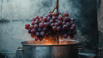 Steaming Grapes Over a Boiling Pot