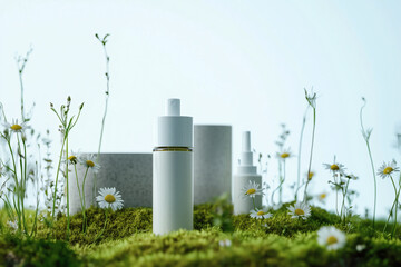 Fototapeta premium Cosmetic bottles in a natural setting