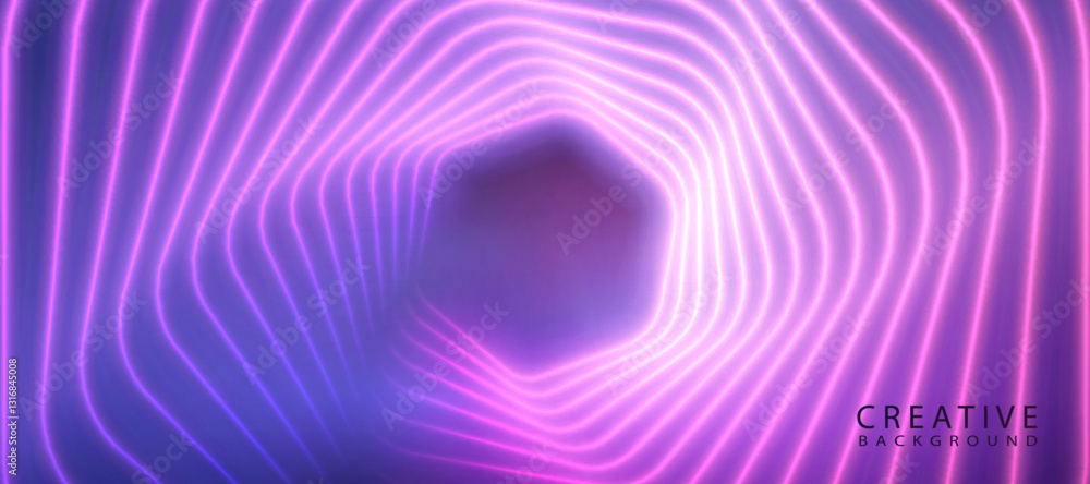 Poster Abstract vector background Glowing pink and purple lines form an abstract tunnel with visual depth. Dynamic background for digital projects and design.