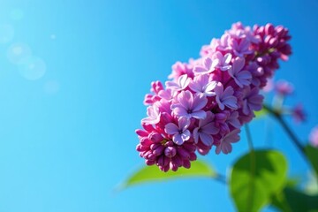 Lilac flower in full bloom against a bright blue sky, nature, purple color