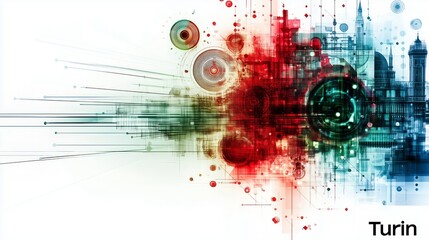 Obraz premium Stylish modern designed skyline silhouette of the city of Turin, with attractions and famous places, in the colors of the national flag. Tourism concept.