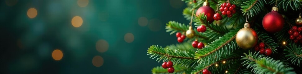 Pine tree decorated with a mix of ornaments and berries, Foliage, Tree