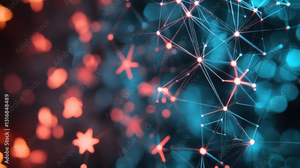 Poster a complex network diagram with glowing nodes representing individuals and lines depicting their conn
