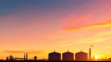 Silhouetted Industrial Complex at Sunset