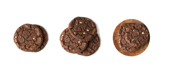 Round Chocolate Cookies, Brown Butter Biscuits, Crispy Cocoa Cake with Nuts, Round Chocolate Cookies