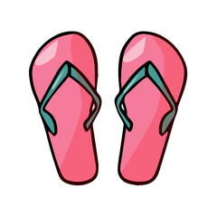 Color illustration of summer beach flip flops in pink