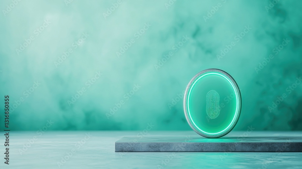 Poster a futuristic digital lock with a fingerprint scanner and a green light indicating successful authent