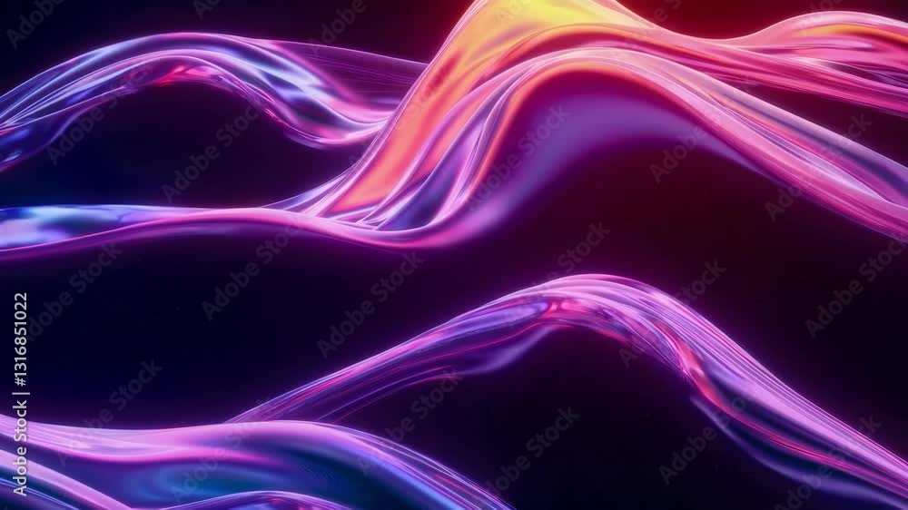 Poster abstract neon waves with flowing light on black background. futuristic design concept