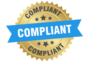 compliant. compliant round blue and gold label isolated on transparent background