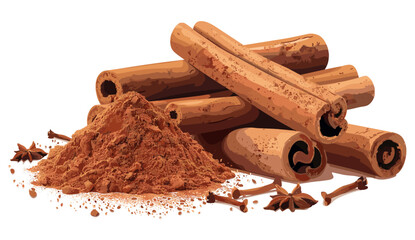 Cinnamon powder, delicious cinnamon sticks, aromatic spice, ground cinnamon, kitchen ingredients, flavor enhancer, natural seasoning, baking essentials