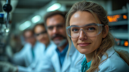 Diverse group of engineers and scientists collaborating in a modern laboratory environment during a research project