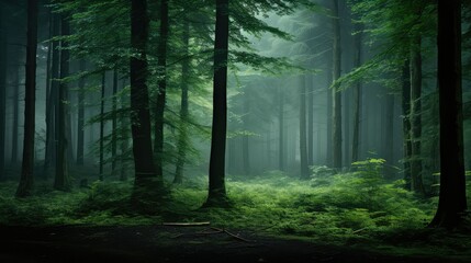 Fototapeta premium fog dark green forest