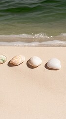 Obraz premium Elegant Empty tropical beach with soft golden sands seashells scattered along the shore and the sound of gently crashing waves peaceful retreat 