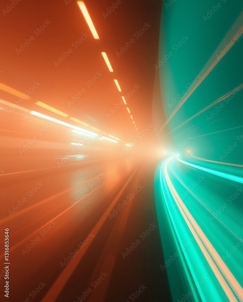Aufkleber futuristic tunnel with dynamic light trails, creating a sense of speed and energy