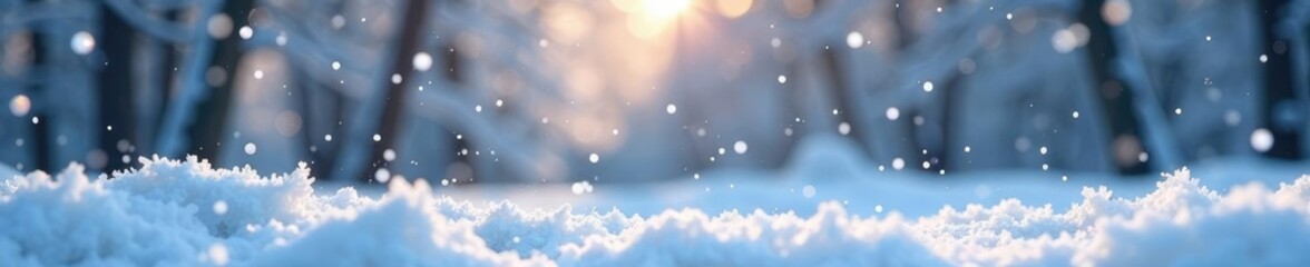 Naklejka premium Snowflakes gently fall on a serene winter landscape, serenity, purity