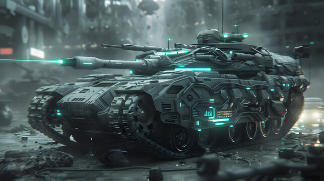 Futuristic Military Tank with Electromagnetic Railgun