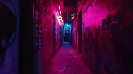 Obraz premium Colorful Neon Alleyway With Vibrant Lights and Graffiti at Night
