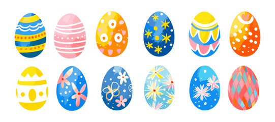 Modern Easter eggs vector collage, colorful paper shapes, halftone texture, retro elements, mixed media design, trendy illustration, cutout, vibrant pattern