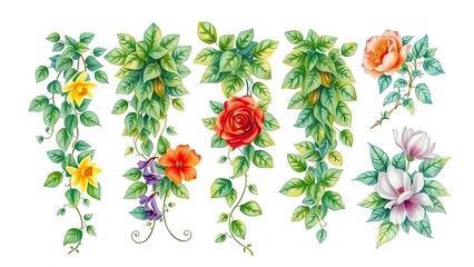 Colorful Floral Arrangements Roses Magnolias Daffodils Vines Botanical Illustrations Spring Flowers