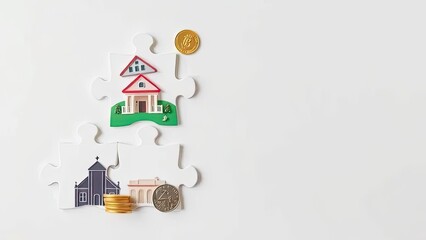 Real Estate Investment House Puzzle Property Finance Coins Home Buying Mortgage Savings Budget