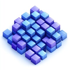 Obraz premium Abstract 3D rendering of blue and purple cubes forming a structure.