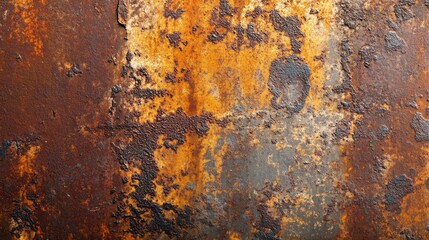 Fototapeta premium Weathered metal displays a captivating blend of textures and colors, reflecting time's passage through rust and corrosion. This artwork of decay invites contemplation of impermanence