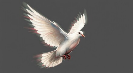 Obraz premium White Dove in Flight Over Gray Background