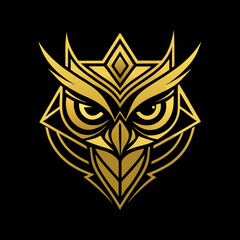 Golden Geometric Owl Logo, Tribal, Minimalist, Symmetrical, Fierce Eyes, Modern Branding