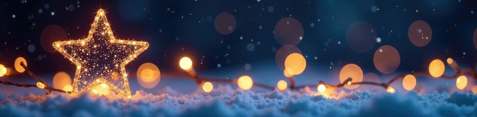 Twinkling Christmas lights on a star-shaped border, winter, holiday decor