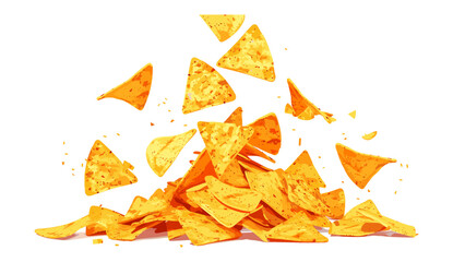Fototapeta premium Flying nachos chips, crispy nachos, delicious snacks, cheesy nachos, tortilla chips, snack food, crunchy nachos, tasty chips, party food, Tex-Mex snacks, savory chips