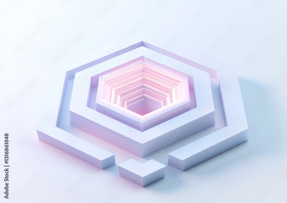 Poster abstract 3d rendering of glowing hexagonal layers.
