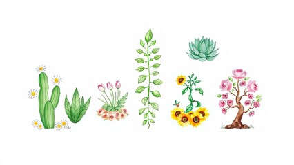 Fototapeta premium Watercolor Botanical Illustrations Cactus Succulents Flowers Plants