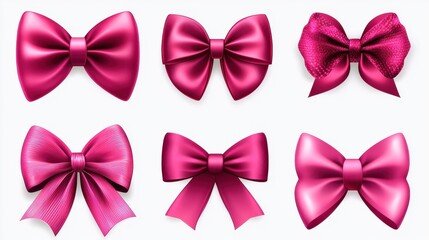 Pink Bows Set, Digital Illustration