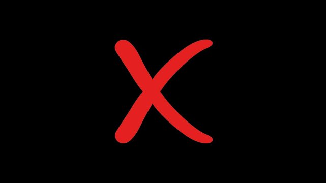 Hand drawn wrong incorrect false red cross animation with transparent background 4K