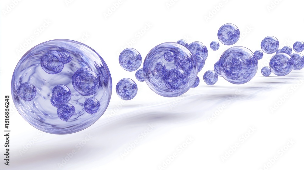 Aufkleber abstract 3d rendering of translucent purple spheres floating on white background.
