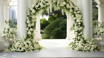 archway white and green wedding