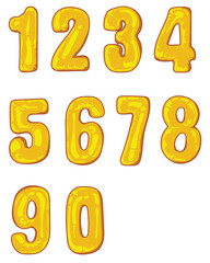 Set of gold balloon numbers 0-9 with a shiny metallic look, perfect for birthday, celebration, and party decor.