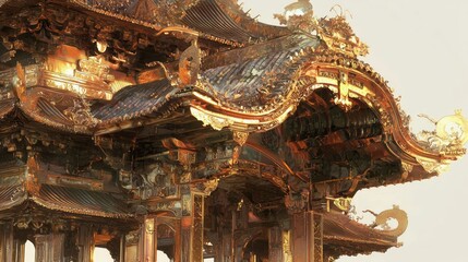 Fototapeta premium Gilt Lacquered Architectural Canopy with Intricate Details and Design