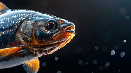 Aquatic Animal Glimpse of a Freshwater Fish with Striking Coloration in Subdued Illumination Photography