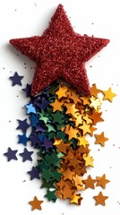 Red Star Bursting Rainbow Star Confetti Festive Celebration Decoration Magic and Wonder Bright