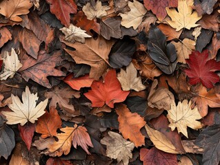 Colorful Autumn Leaves in Natural Setting on Ground Surface