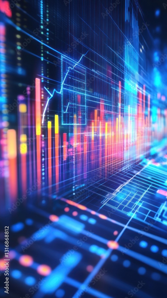 Poster abstract digital data visualization with vibrant graphs and lines