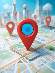 Fototapeta premium Geofencing and location-based marketing concept with a digital map, location pin, and mobile device