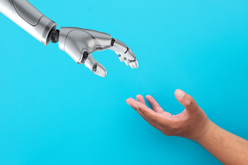 Artificial intelligence, Robotics, and technology collaboration concept.,A close-up photo of a...